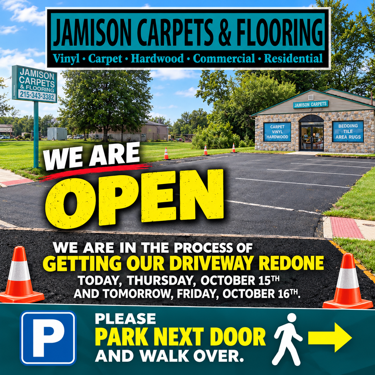 Jamison Carpets Flooring Open Driveway Notice